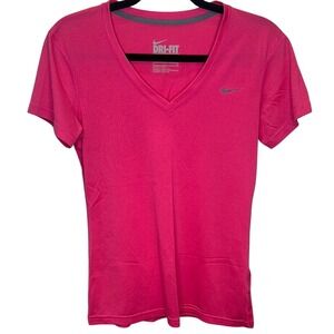 Nike Women's Pink Dri-Fit V-Neck Tee Small